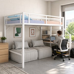 Lit mezzanine en métal robuste SUNYARD avec bureau intégré et escalier de rangement, lit superposé gain de place pour appartement, dortoir, école - Product Image 3