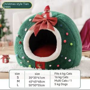 Kattenvilla Kerst Winter Seizoensgebonden Warmte-veilige Slaapplaats voor Kittens - Gesloten Hondenkussen - Product Image 6