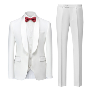 Completo da <span class=keywords><strong>Sposo</strong></span> Bianco di Alta Qualità, Set 3 Pezzi: Blazer Monopetto con Risvolto a Scialle, <span class=keywords><strong>Gilet</strong></span> e Pantaloni per Matrimonio - Product Image 1