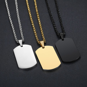 Collier pendentif en acier inoxydable, plaqué argent, or ou noir, avec plaque d'identification vierge, chaîne motard, pour hommes et femmes, bijoux hypoallergéniques - Product Image 4
