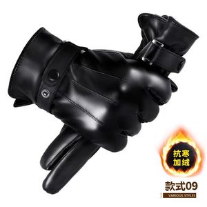 Guantes de cuero para hombre, forrados de lana, con aislamiento térmico, para motocicleta, bicicleta, uso en invierno al aire libre - Product Image 3