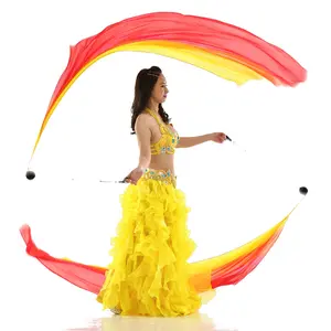 Danse du ventre vraie soie dégradé couleur Poi boules voile de soie jeter des balles avec voile danse Costume accessoires OEM