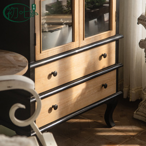 French Style Solid Wood Arched Cabinet With Glass Doors And Drawers Living Room Storage <b>Sideboard</b> - Product Image 4
