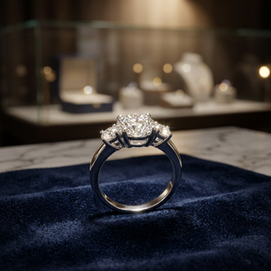 Anillo de Compromiso Clásico para Mujer en Oro Blanco de 14k con Diamantes Naturales de Corte Brillante Redondo, Color G, Diseño de Tres Piedras - Product Image 3