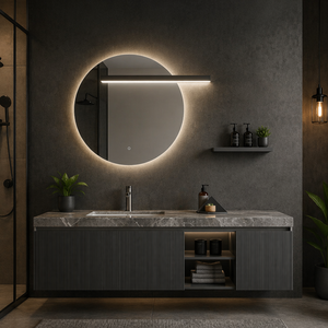 Set di Mobili da <span class=keywords><strong>Bagno</strong></span> Minimalista Grigio <span class=keywords><strong>Antracite</strong></span>, Mobile Scanalato con Chiusura Ammortizzata e Specchio LED Intelligente Retroilluminato - Product Image 3