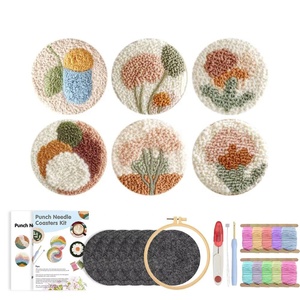 Kit de broderie au poinçon DIY XIXI pour dessous de verre, en forme, fait main, en polyester, coton, tissu textile, pour travaux d'aiguille à domicile - Product Image 3