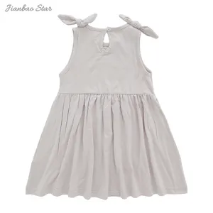 Hermoso vestido de bambú de estilo informal para niñas pequeñas, patrón sólido, lazos de tela suaves y cómodos para primavera y verano