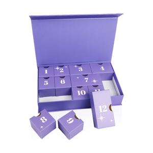 Scatola Calendario dell'Avvento da 12 Giorni Disponibile all'Ingrosso Set Skincare Naturale Viola Vegano Regalo di Natale per Donna Scatola per Imballaggio - Product Image 3