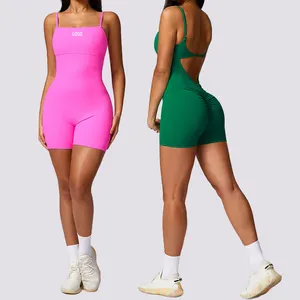 Tclt8698 Hip Lift Body-Tight One-Piece Yoga Bodysuit Women Gym Jumpsuit Quick Drying Sports Beauty Back Fitness Wear