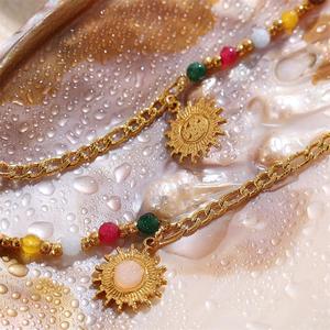 Collar con Colgante de Piedra Natural Color Piedra del Sol, Estilo Retro, Cadena Dorada, Engaste de Bisel en Forma de Estrella, Joyería para Mujer - Product Image 2