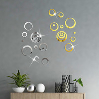 24-piece 3D Ring Acrylic Mirror Self-adhesive Wall Stickers for Living Room/Bedroom TV Background and Outdoor Use Home Decor