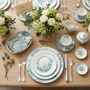 Lot de vaisselle en porcelaine à motif paysager <span class=keywords><strong>vert</strong></span>, assiettes rondes en céramique pour la restauration en gros - Product Image 2