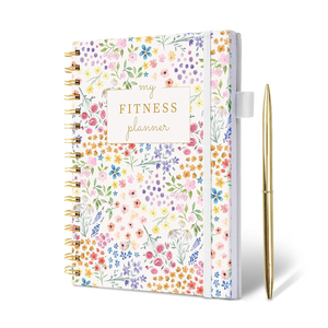 Carnet de fitness A5 personnalisé à couverture florale, reliure spirale, planificateur de salle de sport, journal de suivi alimentaire, carnet de planification d'entraînement personnel - Product Image 1