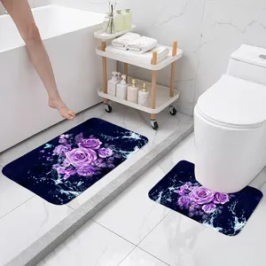 45 * 75厘米紫色花朵防滑吸水浴室垫淋浴浴室地垫防滑浴室垫