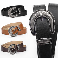 Cinturón para mujer, cinturones vintage, cinturón de PU para mujer, diseño de hebilla de metal intrincado, accesorio elegante para atuendos diarios retro y elegantes