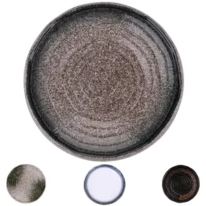 Casual ceramic tableware for horeca stoneware round flat serving plate for BBQ and buffet
