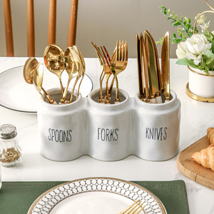 Accessoires de <span class=keywords><strong>cuisine</strong></span> modernes faits à la main, blancs, 3 compartiments, cuillère, fourchette, couteau, porte-couverts, porte-ustensiles en céramique - Product Image 3