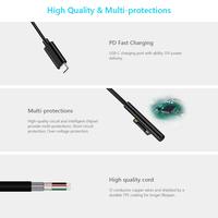 Câble de charge rapide USB Type C 15V 3A, chargeur USB pour tablette, ordinateur portable, PC Pro 6/5/4/3, Surface NoteBook 2/1, Surface Pro