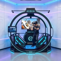 Station de combat VR interactive commerciale avec éclairage bleu, parcours d'obstacles immersif, machine d'arcade VR, expérience VR
