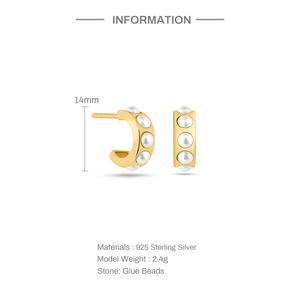 CANNER S925 Sterling <b>Silver</b> Simple Thick C-Shaped Pearl <b>Hoop</b> <b>Earrings</b> <b>for</b> <b>Women</b> 18K - Product Image 2