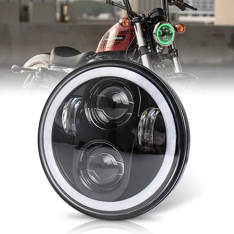 OVOVS diğer motosiklet aksesuarları 12v 5 3/4 inç far yeşil DRL 5.75 inç led far için Harley Davidson motosiklet