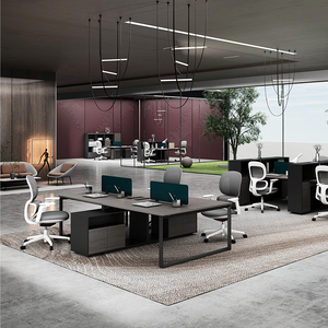Escritorio de oficina modular moderno, mesa de cubículo de madera convertible con panel de particiones de metal, estilo de madera - Product Image 6