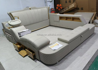 Lit multifonctionnel en cuir de luxe mobilier moderne pour chambre à coucher Lit double avec fauteuil de massage Lit-lit pour adultes avec haut-parleur