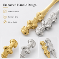 Ensemble de couverts occidentaux en acier inoxydable 304 avec poignée gaufrée motif dessin animé, cuillère, fourchette, couteau, doré et argenté, pour desserts, idéal comme cadeau