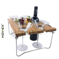 Table à vin pliante en bambou, table de pique-nique portable avec trous pour verres à vin, plateau à fromage et à en-cas pour le camping en plein air