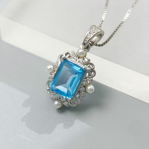 Joias de Topázio Azul Suíço com Pingente de Prata Esterlina 925 para Mulheres, Joias Finas de Pedra do Mês de Dezembro, Moda para Aniversário de Casamento - Product Image 5