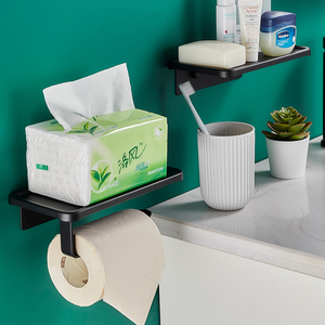 Porte-serviettes mural industriel en aluminium Sanga, noir, pour salle de bain, porte-papier toilette avec étagère pour téléphone - Product Image 3