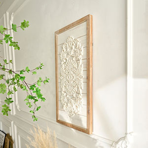 Decoración Rústica para Interiores de Estilo Farmhouse, MDF Ecológico Tallado con Patrón Floral Artístico, Artesanía de Pared para el Hogar, Forma Rectangular - Product Image 2