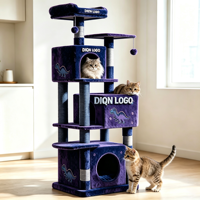 DIQN Grande Tour d'arbre à chat multi-niveaux bleu foncé et violet à motif dinosaure, avec griffoirs, maisonnette pour chat et balançoire suspendue