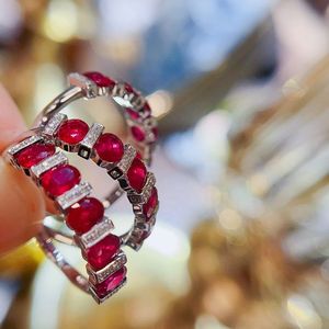 เครื่องประดับทองคำขาว 18K ซินฟลาย แหวนเพชรธรรมชาติรูปไข่ 1.3 กะรัต ประดับทับทิม สำหรับงานแต่งงานและงานเลี้ยง สไตล์คลาสสิก - Product Image 4