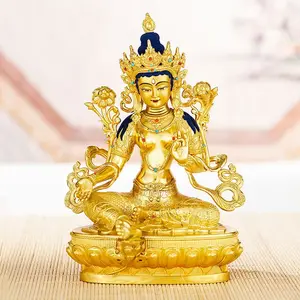 Tara in bronzo Buddha dorato Buddha tibetano prodotti 7 \ "verde Tara Buddha che offre pezzi