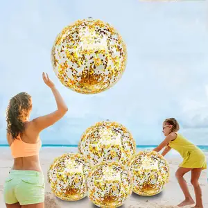 Yüzme havuzu aksesuarları çocuklar PVC topu şişme şeffaf Glitter plaj topu 16 inç