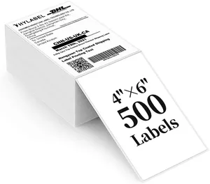 工場卸売100x150ラベルサーマルステッカーA6粘着紙配送4 "x6" ファンフォールドラベルシート