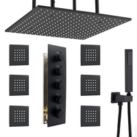 Robinet de douche mural monocommande en laiton brossé noir, avec jet pluie doux, pour salle de bain, baignoire, hôtel, villa
