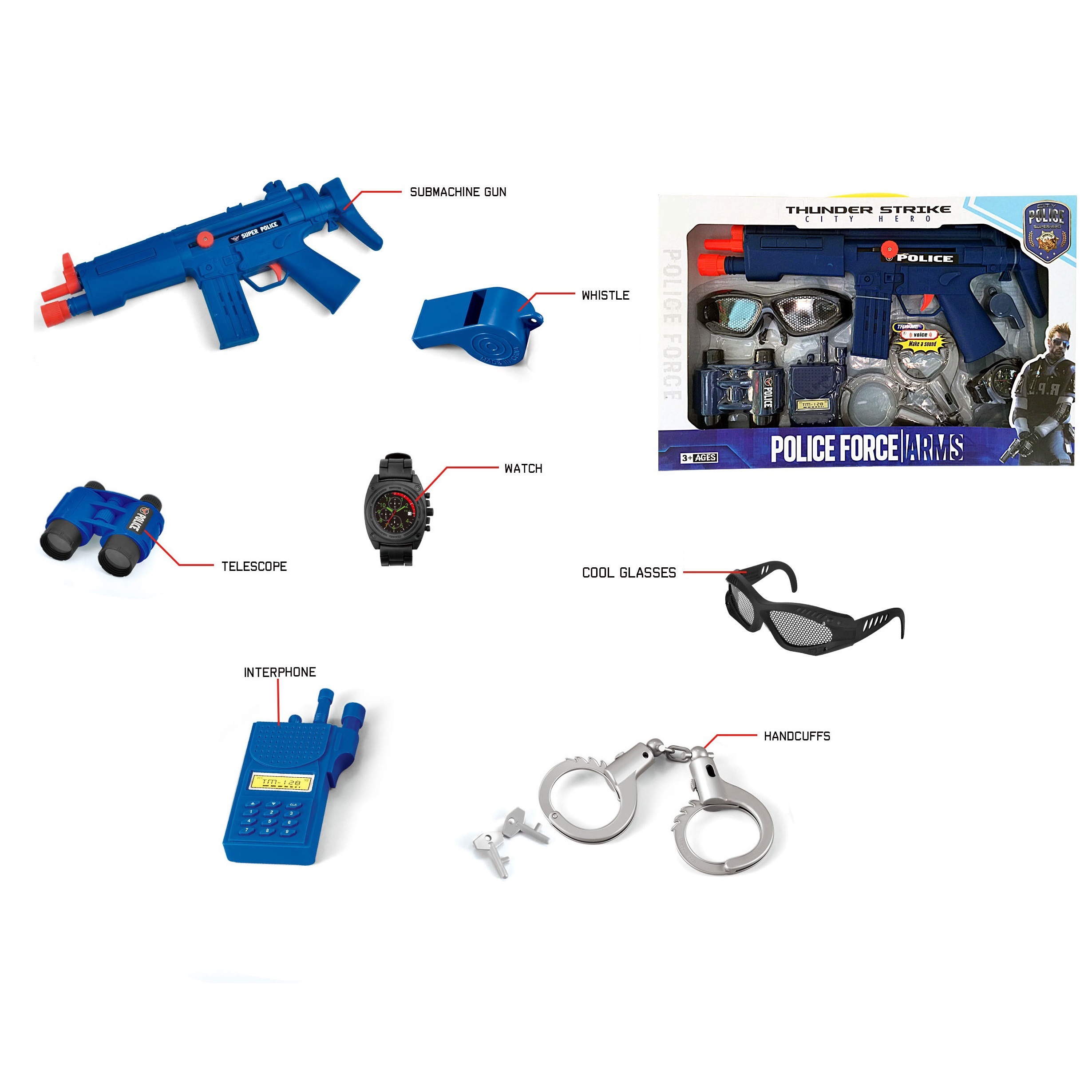 Полицейская Униформа с шлемом и пистолетом, комплект полицейского оборудования, игрушки для ролевых игр для мальчиков
