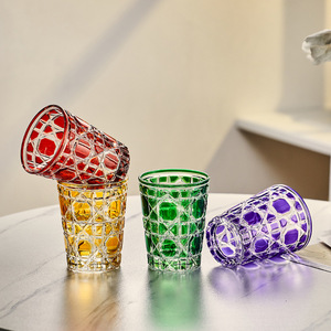 Gelas minum kaca berwarna mewah, Tumbler gelas ukir tangan, peralatan Vintage