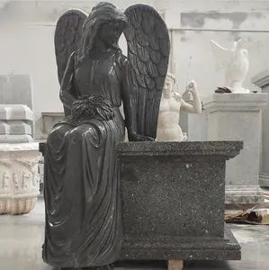 Marble Stone European Style Angel Tombstone Outdoor Stone Carving Tombstone Western Style Female Character Tombstone