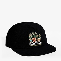 Topi Snapback 5 Panel Kain Korduroi dengan Logo Bordir Datar Tanpa Struktur Warna Hitam Kustom
