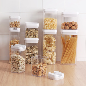 Transparent <b>Square</b> Sealed Snap <b>Jar</b> Crisper Plastic Candy Kitchen Storage Bottle for Organizing & Storing Ingredients - Product Image 1