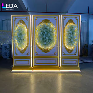 LEDA New Design <b>Gold</b> Arch Style Removable Acrylic Backdrop Led Wall with Babybreath Flower for Wedding <b>Party</b> <b>Decoration</b> - Product Image 1