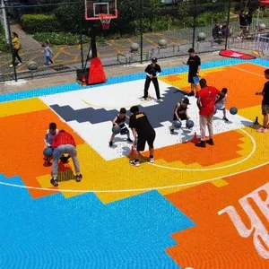 Pista de baloncesto personalizada, patio trasero colorido, 3x3