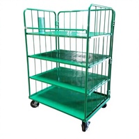 Conteneur à roulettes industriel personnalisable, chariot de stockage en acier pliable à quatre roues, chariot de transport facile pour la logistique d'entrepôt