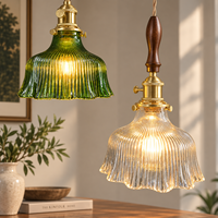 Lampe suspendue vintage en verre vert, lampe suspendue rétro en cuivre pour salle à manger, restaurant, chambre à coucher, hôtel