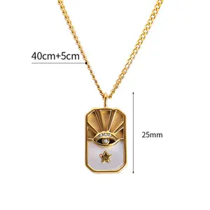 Collier en Acier Inoxydable Vintage Fashion INS New Eye Square Pendant