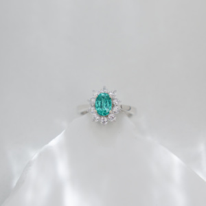 Classic 925 Silver Emerald Cut <b>Green</b> Garnet <b>Ring</b> With Round Brilliant Diamond Flower Setting For Women Engagement Jewelry - Product Image 2