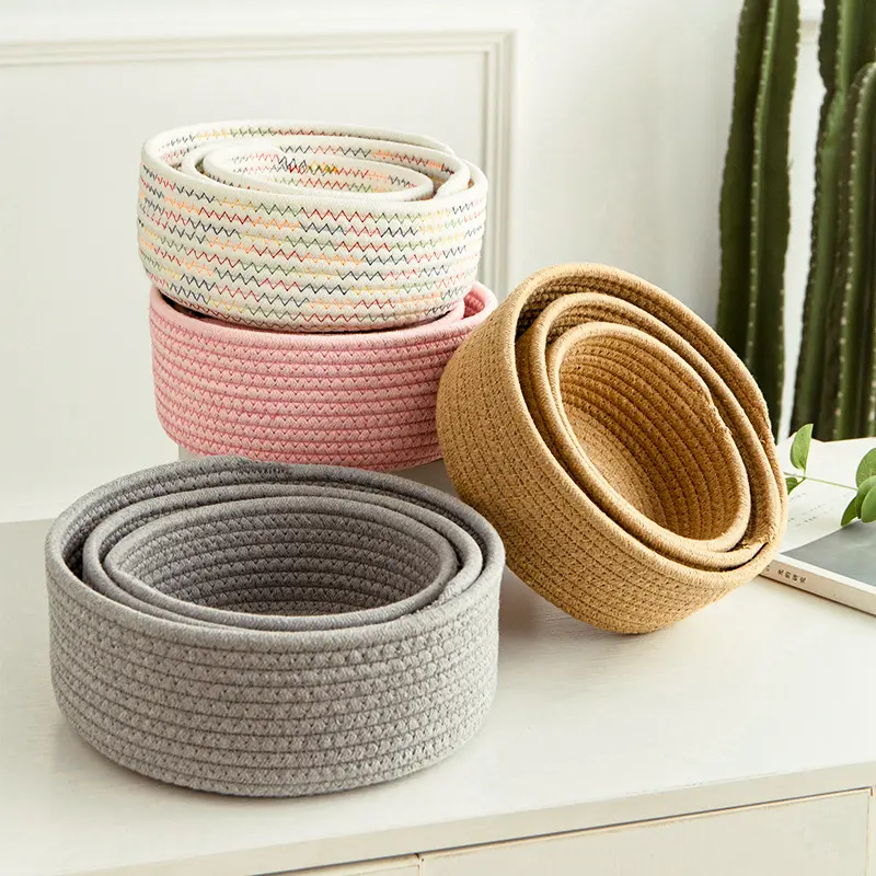 Wholesale Cotton Thread Eco-friendly Rope Weaving Storage Basket Cosmetics Jewelry Desktop Storage Basket